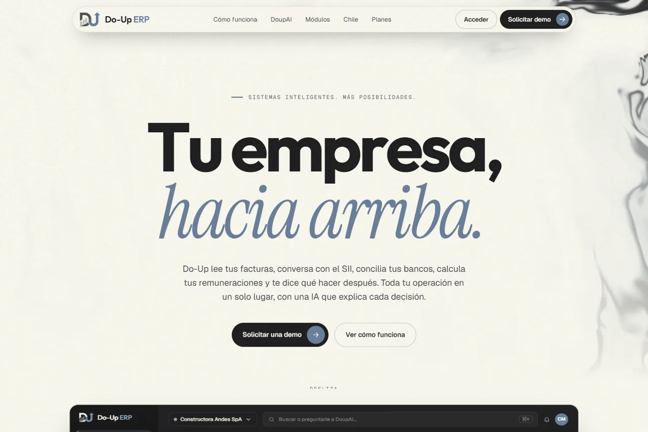 Portada del sitio en vivo de Do-Up ERP.