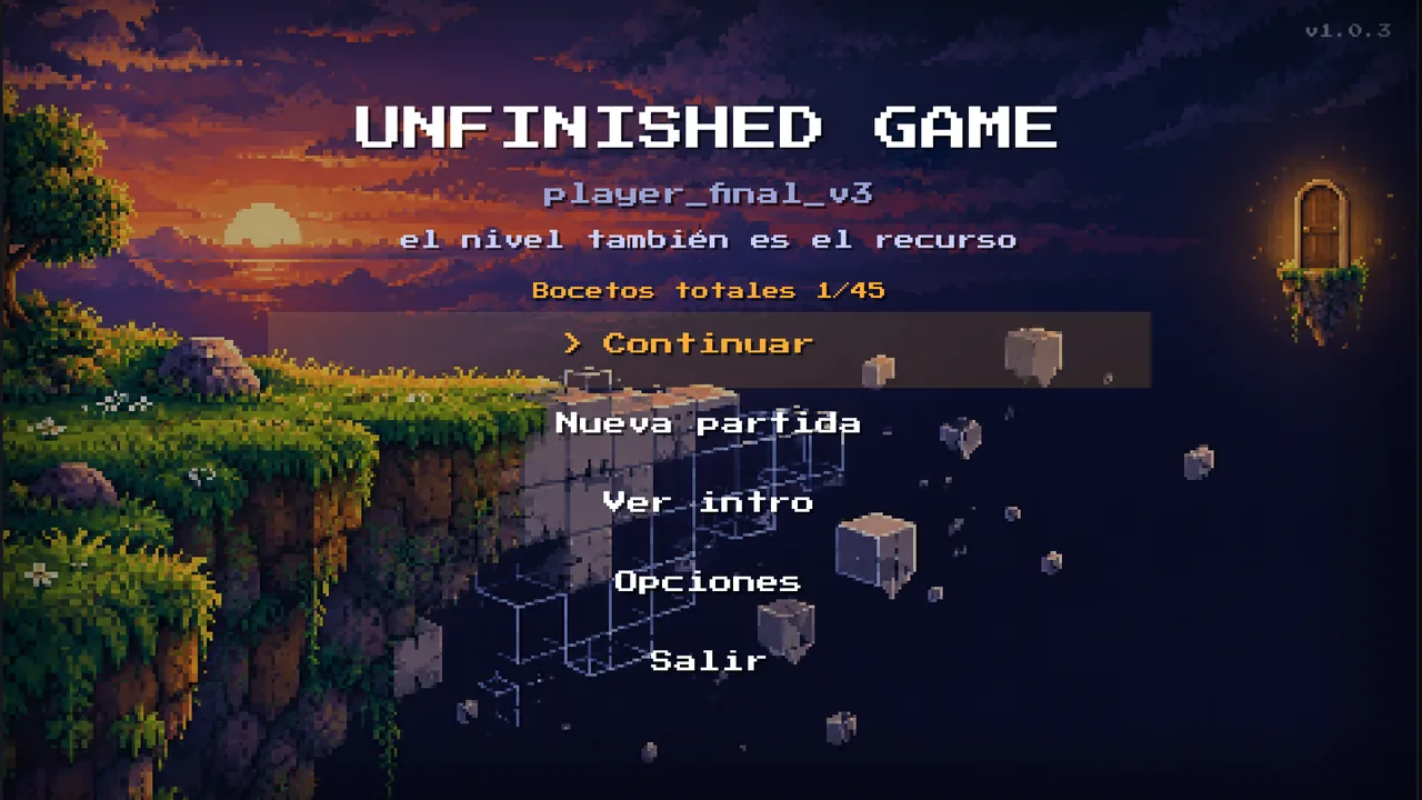 Pantalla de título de Unfinished Game.