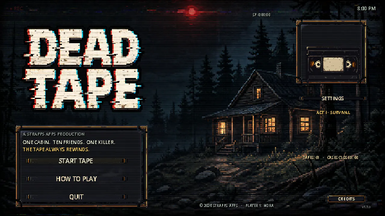 Pantalla de título de Dead Tape con estética VHS.